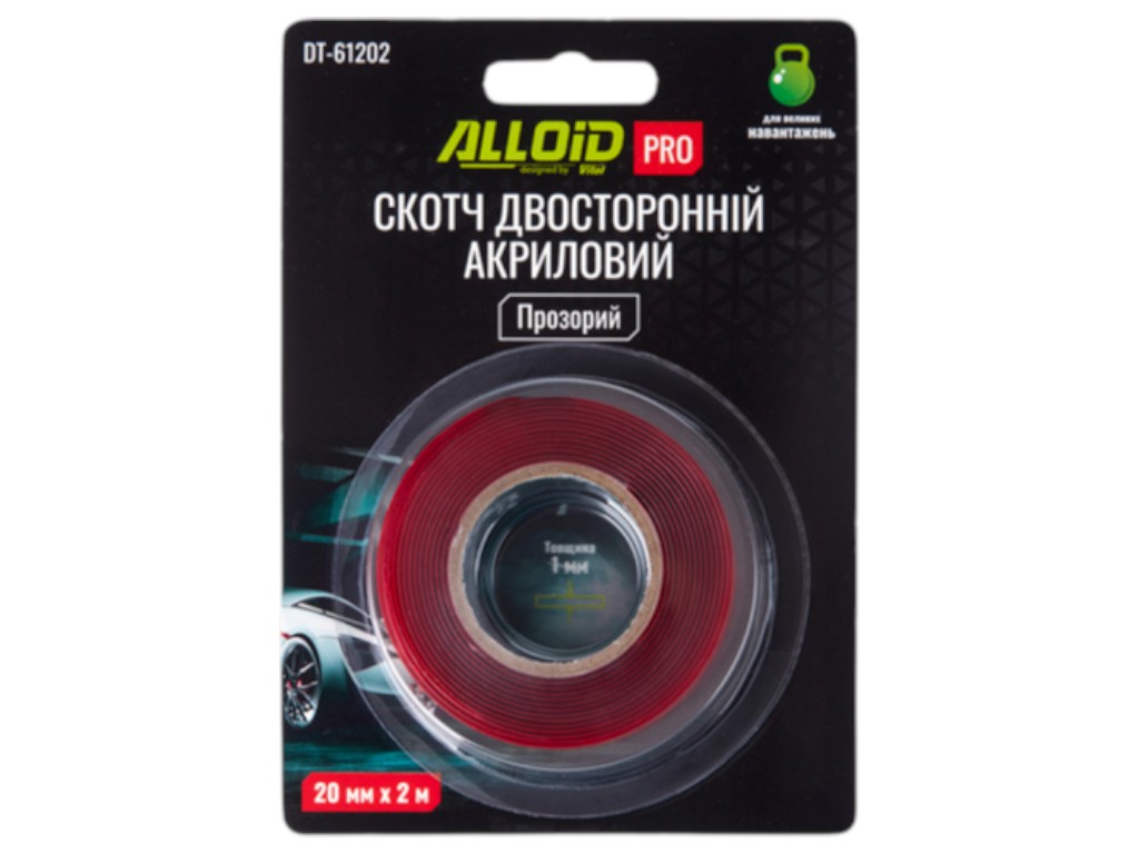 Скотч двухсторонний Alloid Pro, 20 мм х 2 м, 1 мм, прозрачный, акриловый, в блистере