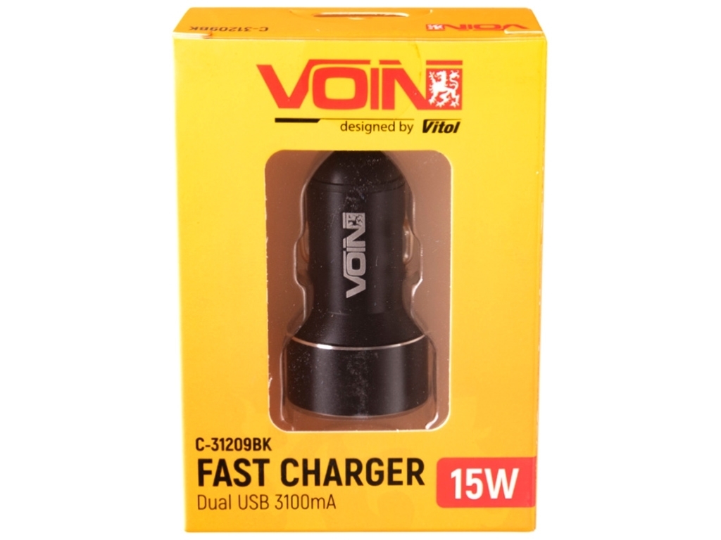 Автомобільний зарядний пристрій VOIN C-31209BK, 2USB (12/24V - 5V 3,1A) + вольтметр