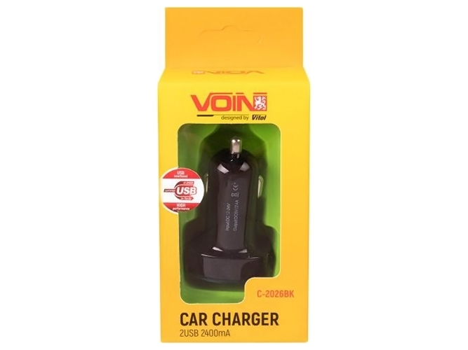 Автомобильное зарядное устройство для VOIN, C-2026BK, 2USB (12/24V - 5V 2,4A)