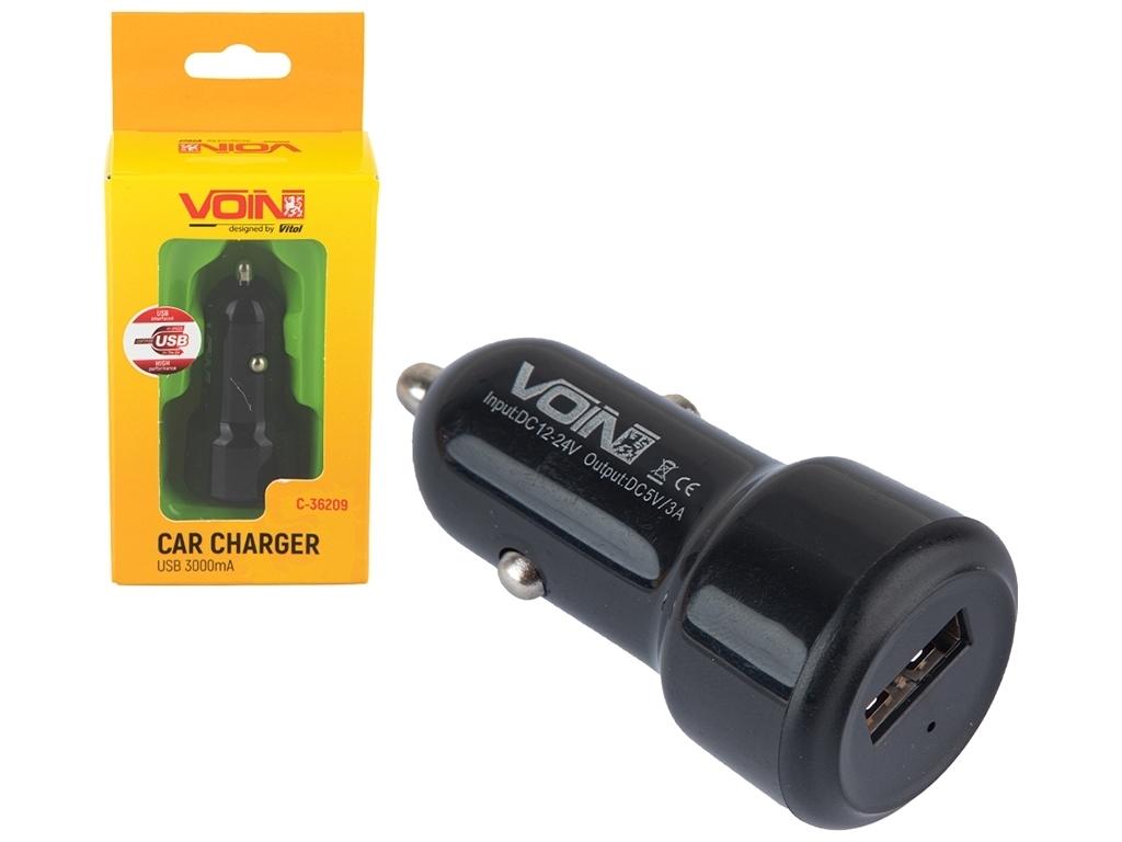 Автомобільний зарядний пристрій VOIN C-36209, 1USB (12/24V - 5V 3,0A)
