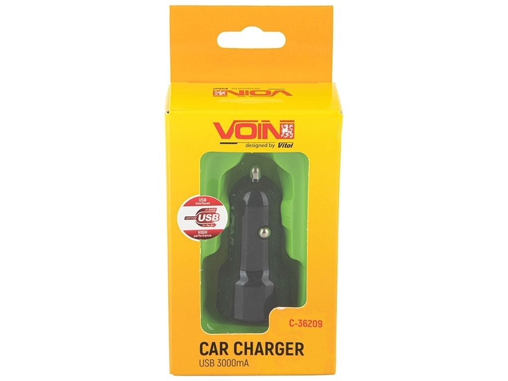 Автомобільний зарядний пристрій VOIN C-36209, 1USB (12/24V - 5V 3,0A)