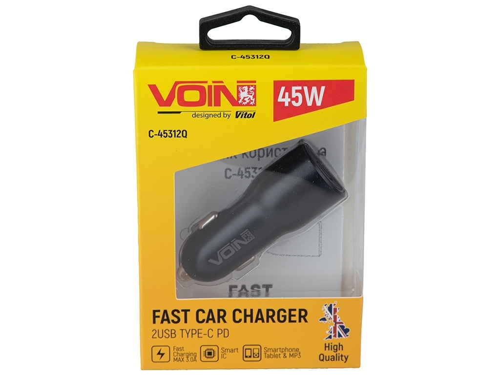 Автомобільний зарядний пристрій VOIN 45W, 2PD 45W, 12,24V