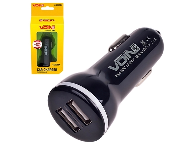 Автомобільний зарядний пристрій VOIN, C-2023BK, 2USB (12/24V - 5V 2,1A)