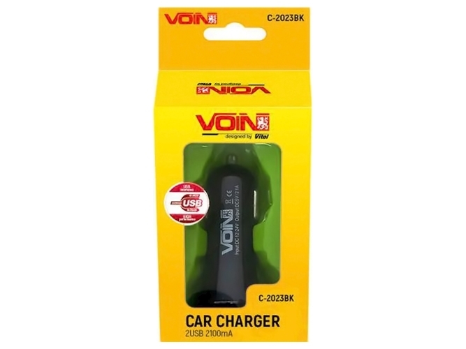 Автомобільний зарядний пристрій VOIN, C-2023BK, 2USB (12/24V - 5V 2,1A)