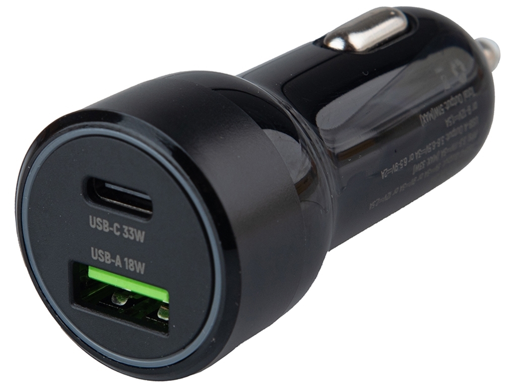 Автомобільний зарядний пристрій VOIN 51W, 1USB QC3,0 18W + 1PD 33W, 12,24V