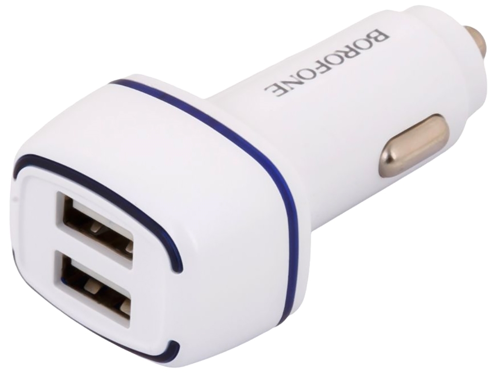 Автомобільний Зарядний Пристрій Borofone BZ14 Lightning 2USB2.4A, Бiлий
