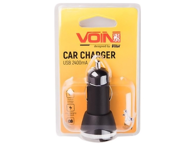 Автомобільний зарядний пристрій VOIN, C-2402BK, 2USB (12/24V - 5V 2,4A)