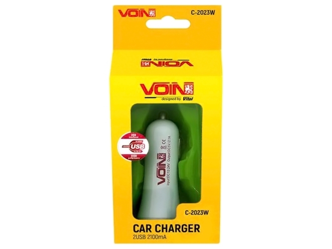 Автомобильное зарядное устройство VOIN, C-2023W, 2USB (12/24V - 5V 2,1A)