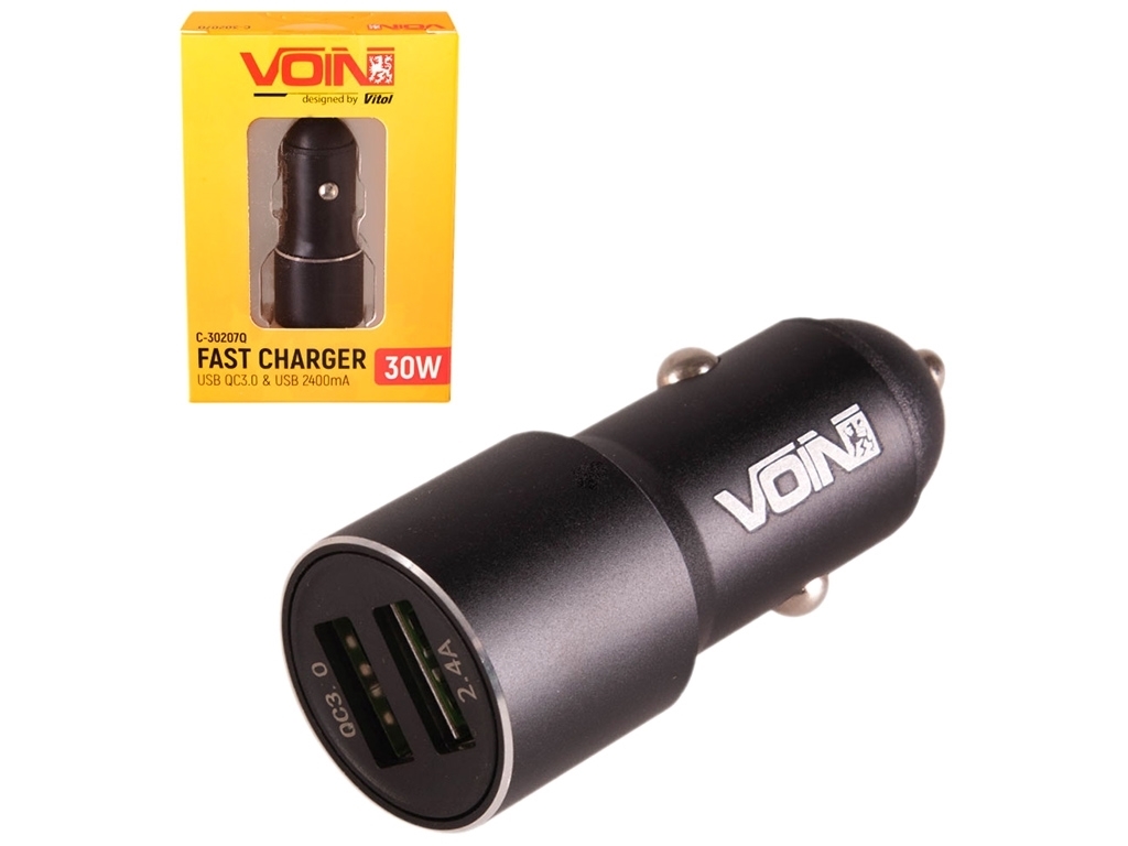 Автомобільний зарядний пристрій VOIN C-30207Q, 2USB QC3.0 (12/24V - Port 1-5V*3A/9V*2A Port 2-5V*2.4