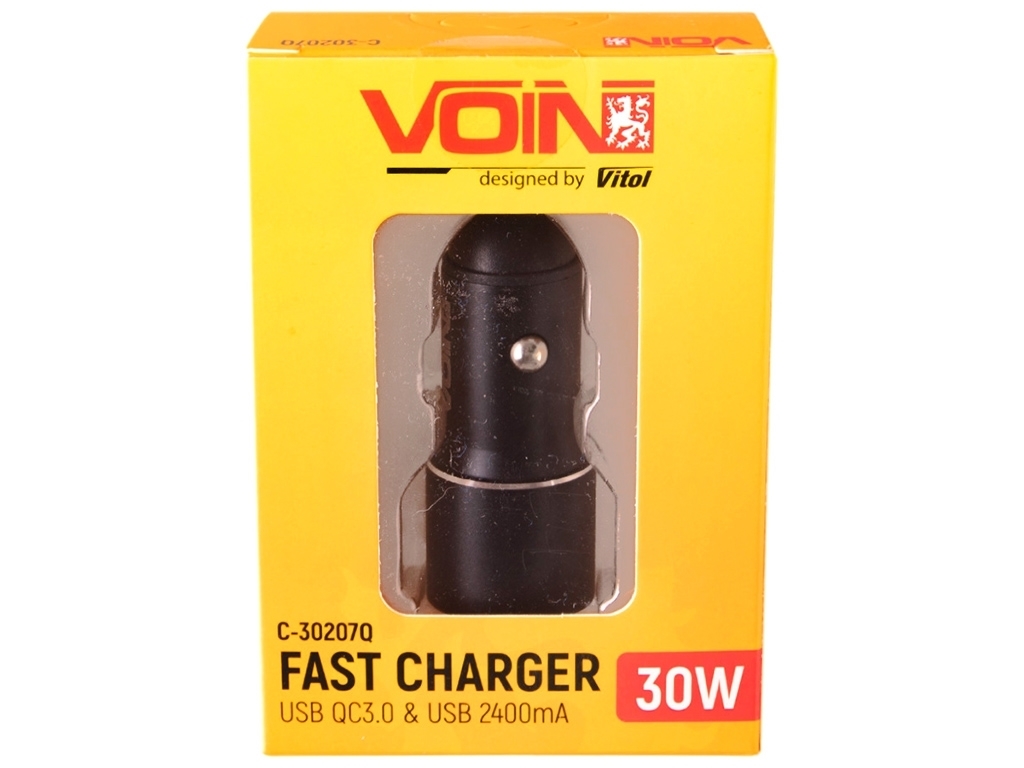 Автомобільний зарядний пристрій VOIN C-30207Q, 2USB QC3.0 (12/24V - Port 1-5V*3A/9V*2A Port 2-5V*2.4