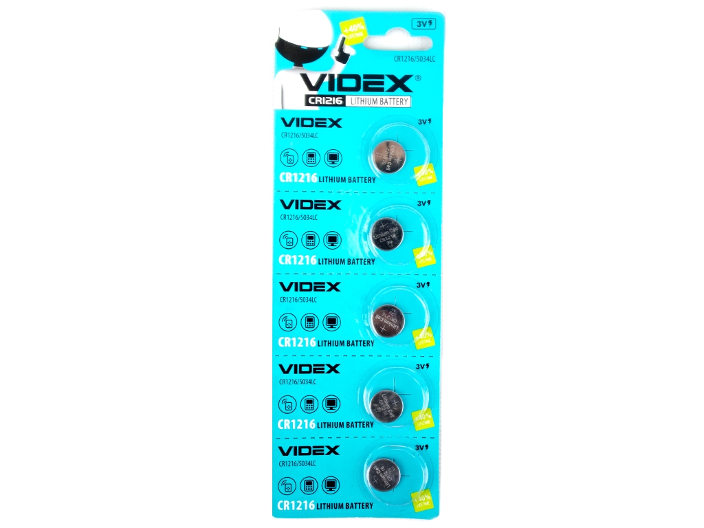 Батарейка літієва Videx CR1216 3V, CR1216/5034LC (ціна за упаковку 5шт) 4820118292212