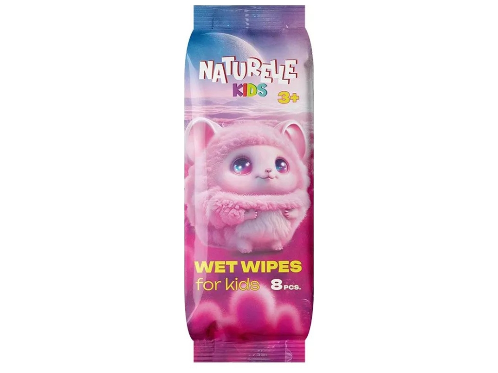 Серветки вологі дитячі Naturelle Kids, без спирту, зі стікером, 110×45×20мм, 8шт