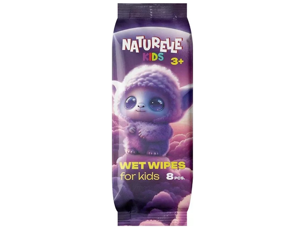 Серветки вологі дитячі Naturelle Kids, без спирту, зі стікером, 110×45×20мм, 8шт