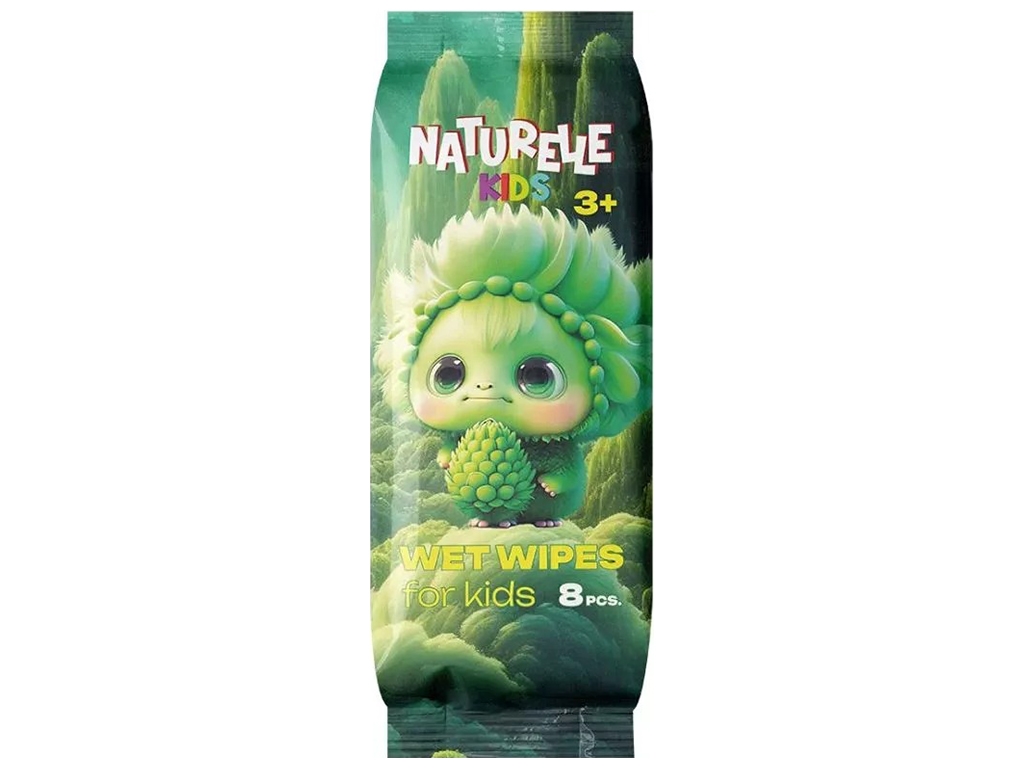 Серветки вологі дитячі Naturelle Kids, без спирту, зі стікером, 110×45×20мм, 8шт