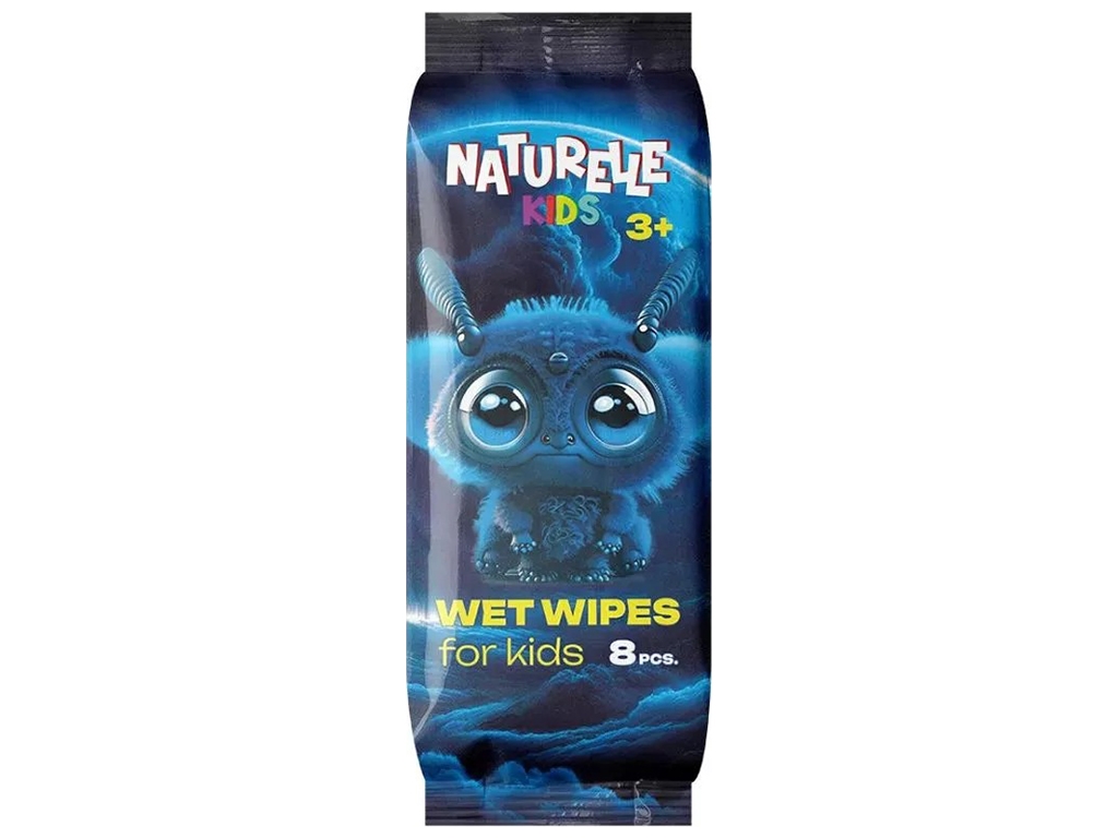 Серветки вологі дитячі Naturelle Kids, без спирту, зі стікером, 110×45×20мм, 8шт