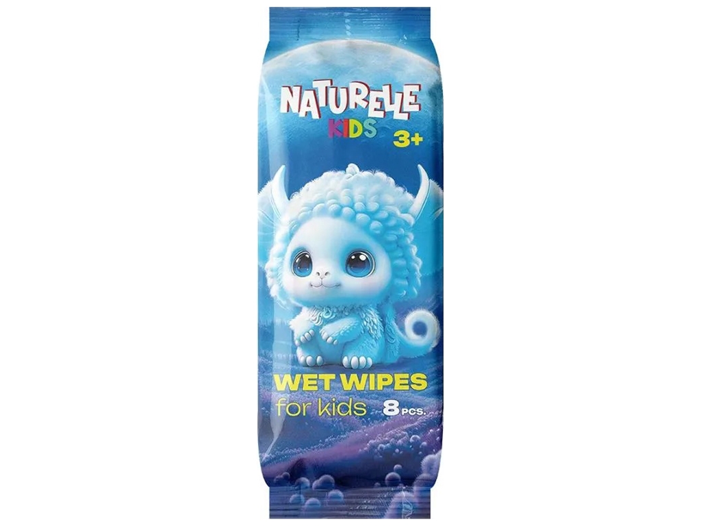 Серветки вологі дитячі Naturelle Kids, без спирту, зі стікером, 110×45×20мм, 8шт
