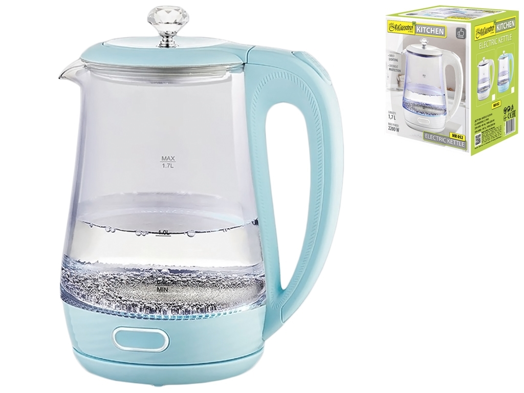 Чайник электрический Maestro BLUE стеклянный 220-240В, 50Гц, 2200Вт 1,7л