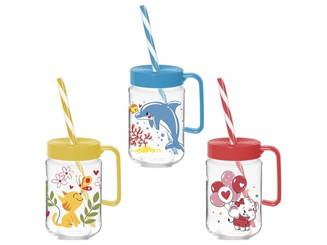 Чашка Herevin Decorated Mug - Mix DCE, с трубочкой, 370мл, 8699038093836