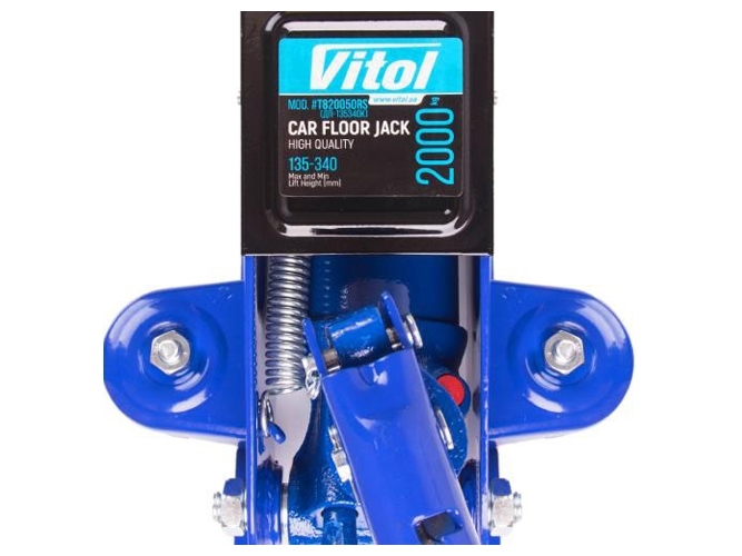 Домкрат гидравлический подкатной Vitol 2т, поворотная ручка, высота подъема 13,5 - 34см (ДП-135340 T