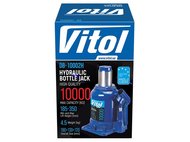 Домкрат гидравлический телескоп Vitol 10т, высота подъема 19 - 35см, 4,5кг (DB-10002H/JX105S)