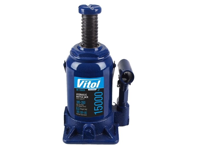 Домкрат гидравлический телескоп Vitol 15т, высота подъема 18,5 - 35см, 6кг (DB-15002H/JX107S)