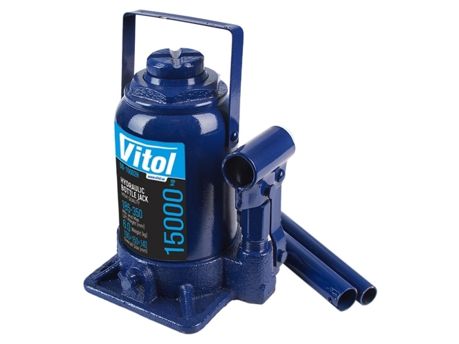 Домкрат гидравлический телескоп Vitol 15т, высота подъема 18,5 - 35см, 6кг (DB-15002H/JX107S)