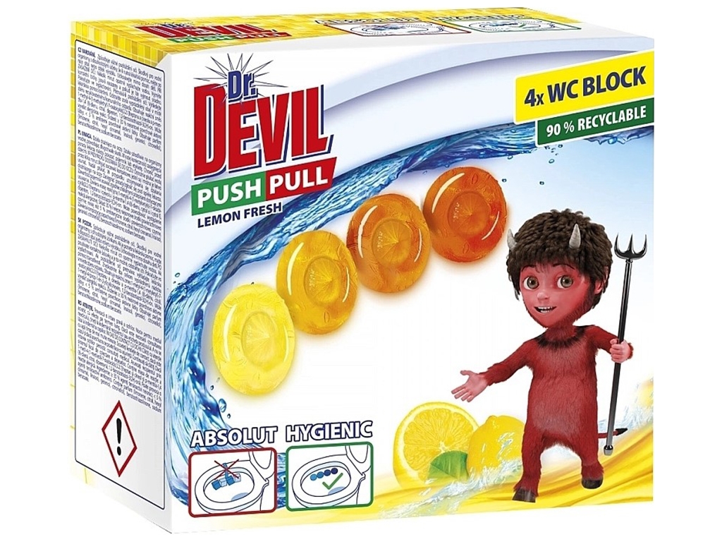Гелеві кульки без кошика Dr.Devil WC Push Pull Gel Lemon Fresh, 4шт х 20г