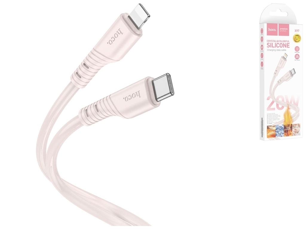 Кабель Hoco X97 Crystal color PD20W Silicone Type C to Lightning, Рожевий