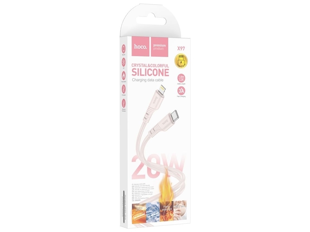Кабель Hoco X97 Crystal color PD20W Silicone Type C to Lightning, Рожевий