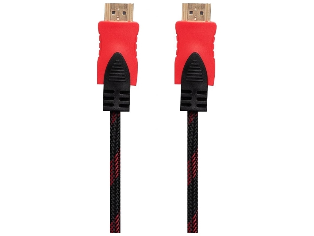 Кабель HDMI- HDMI 1.4V 1.5m (Тканевый провод) Цвет Чёрно-Красный