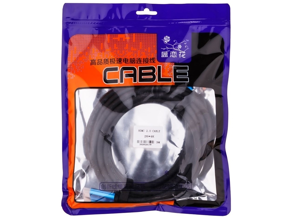 Кабель HDMI- HDMI 2.0V 3m 4K, Чёрный