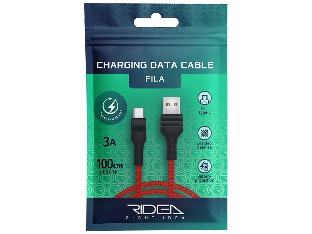 Кабель USB Ridea RC-M122 Fila Type-C 3A, Красно-Чёрный