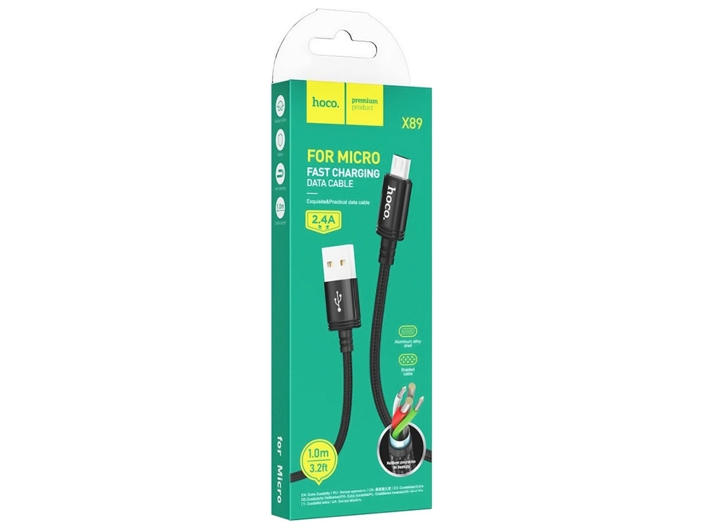 Кабель USB Hoco X89 Wind Micro 2.4A, Чорний