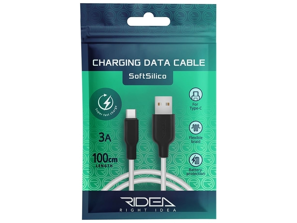 Кабель USB Ridea RC-M124 Soft Silico Type-C 3A, Бело-Чёрный