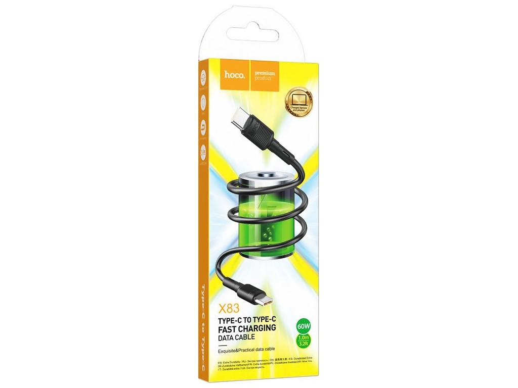 Кабель USB Hoco X83 60W Type-C to Type-C, Чорний