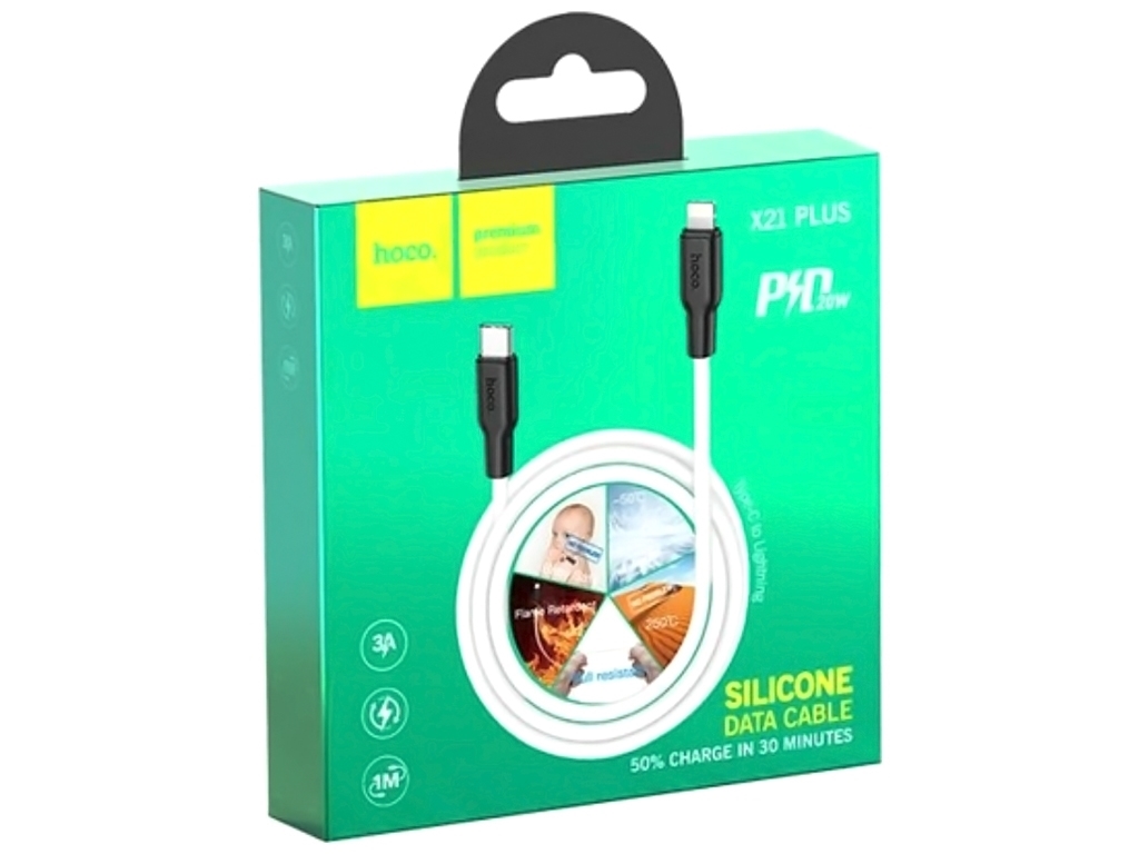 Кабель USB Hoco X21 Plus Silicone PD 20W Type-C to Lightning Колір Чорно-Білий