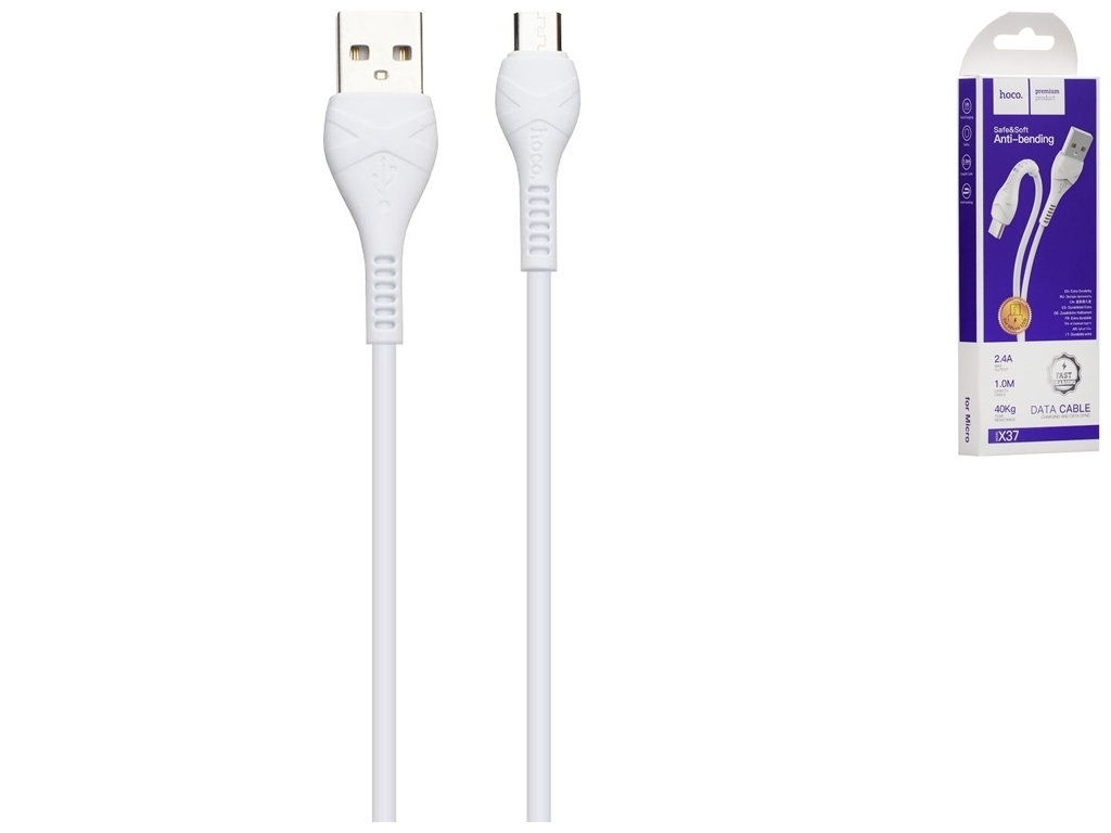 Кабель USB Hoco X37 Cool Power Charging Micro, Бiлий