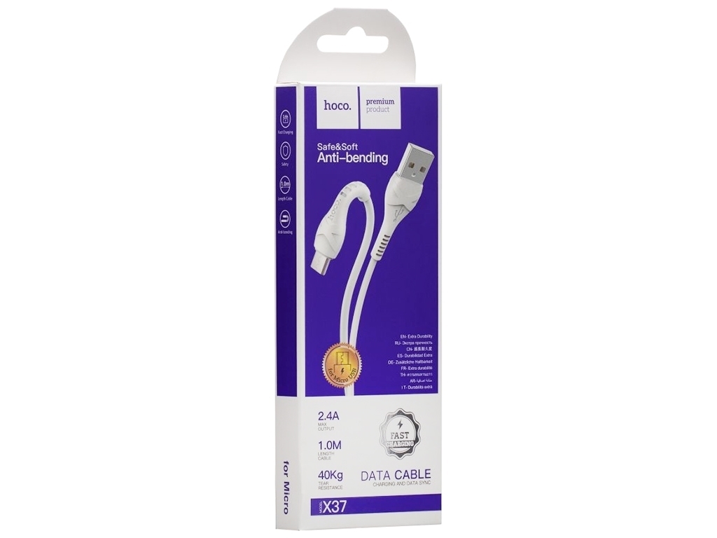 Кабель USB Hoco X37 Cool Power Charging Micro, Бiлий