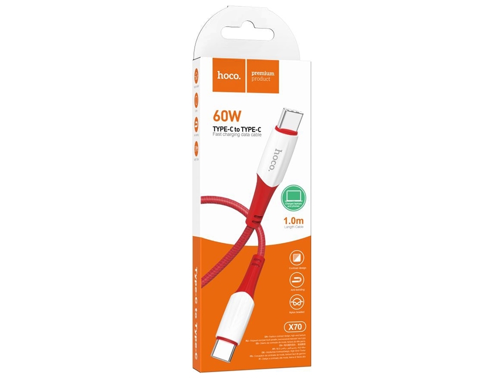 Кабель USB Hoco X70 Ferry 60W Type C to Type C, Червоний