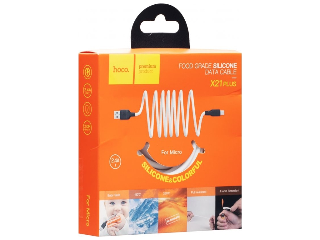 Кабель USB Hoco X21 Plus Silicone Micro, Чорно-Білий