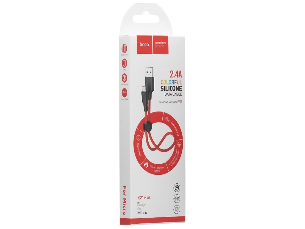 Кабель USB Hoco X21 Plus Silicone Micro 0.25m, Чорно-Червоний