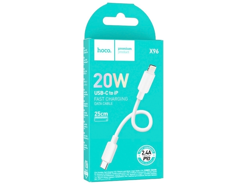 Кабель USB Hoco X96 Hyper PD20W Type-C to Lightning 0.25m, Колір Бiлий