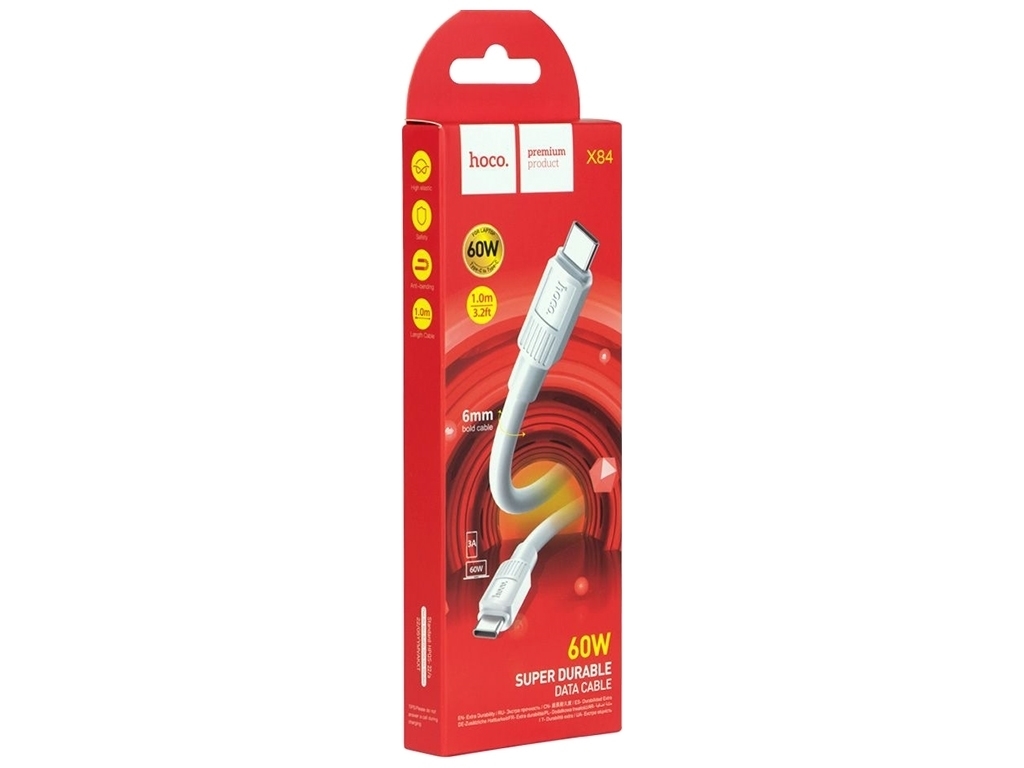 Кабель USB Hoco X84 60W Type-C to Type-C, Білий