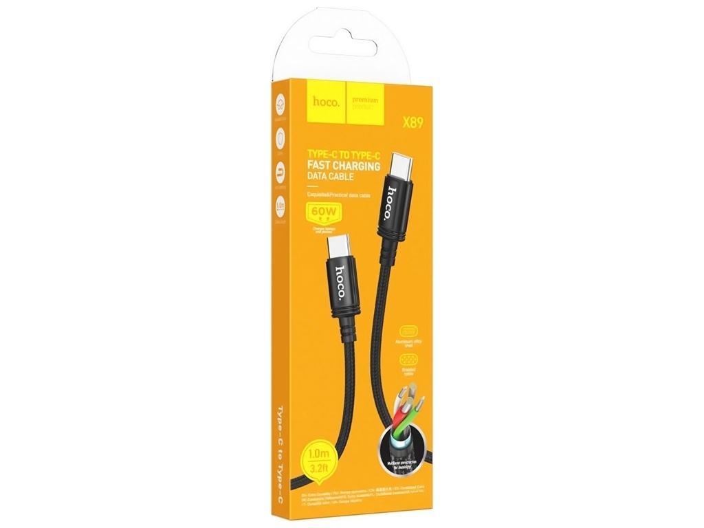 Кабель USB Hoco X89 Wind 60W Type-C to Type-C, Чорний