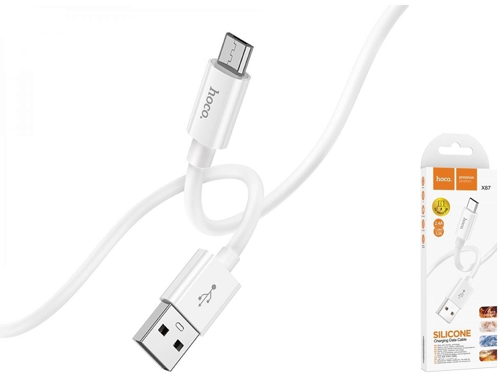 Кабель USB Hoco X87 Magic silicone Micro, Бiлий