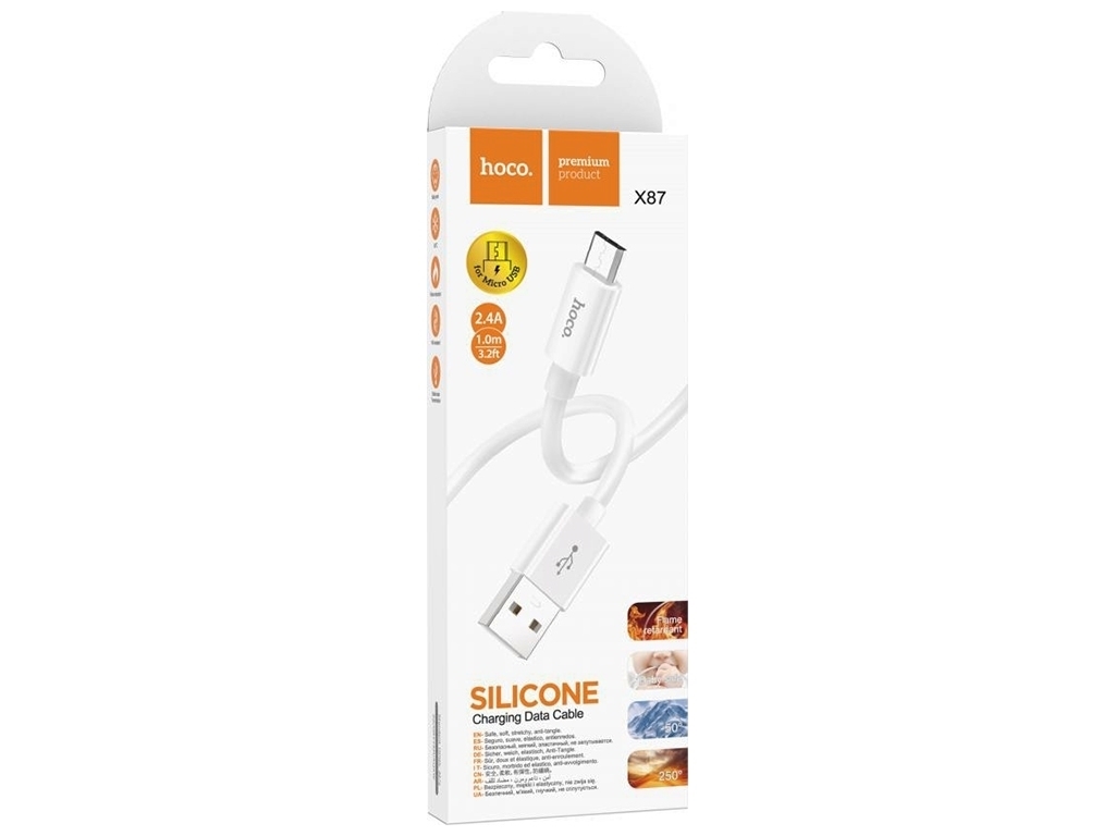 Кабель USB Hoco X87 Magic silicone Micro, Бiлий