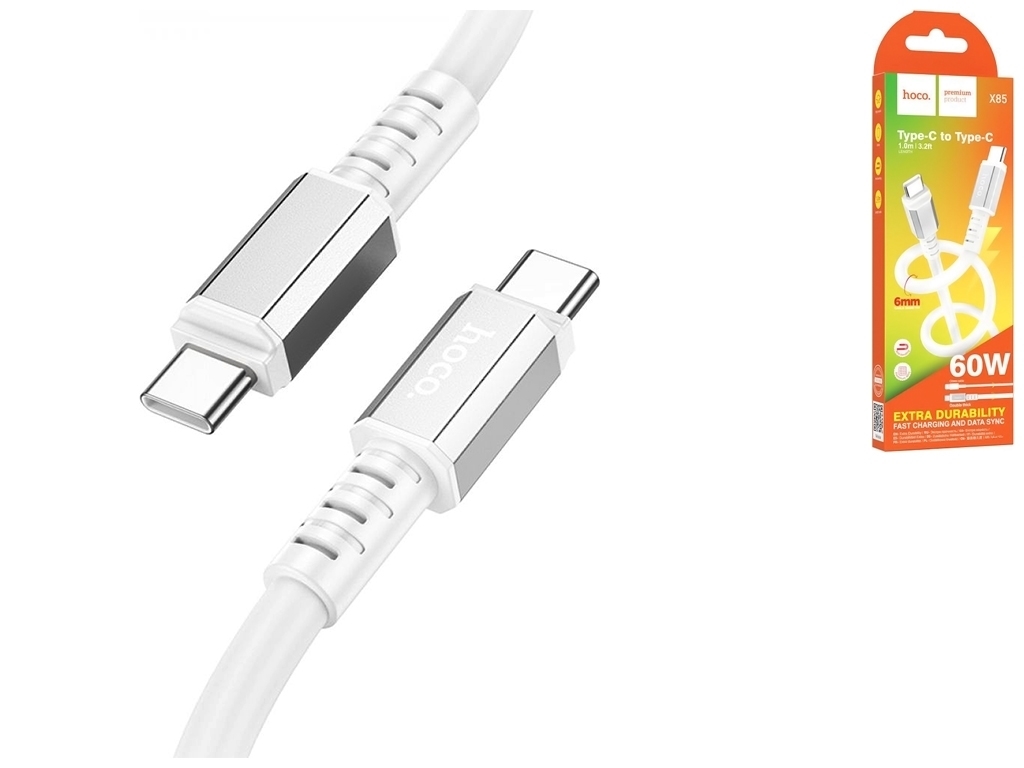 Кабель USB Hoco X85 60W Type-C to Type-C, Білий
