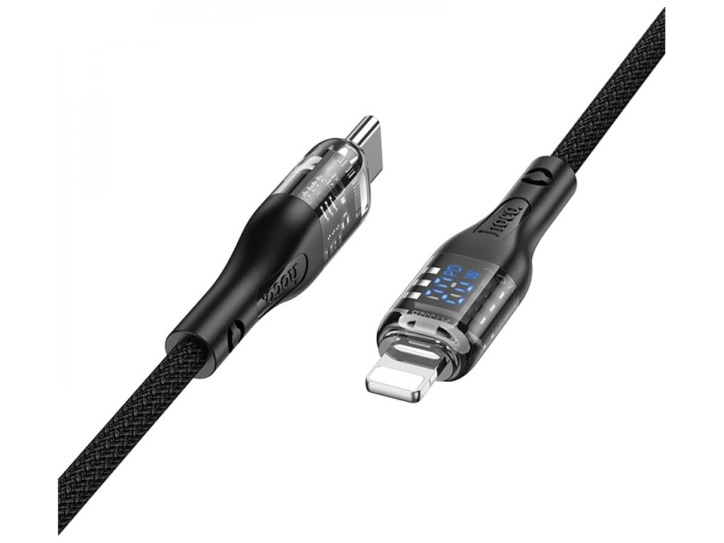Кабель USB Hoco U115 Transparent PD20W With Display Type-C to Lightning 1.2m, Чорний