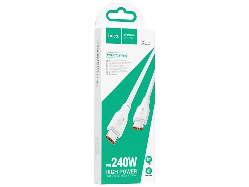 Кабель USB Hoco X93 Force 240W Type-C to Type-C 2M Колір Бiлий