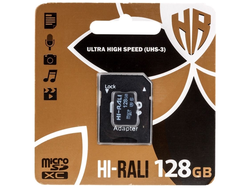 Карта Памяти Hi-Rali MicroSDXC 128gb UHS-3 10 Class & Adapter Чёрный